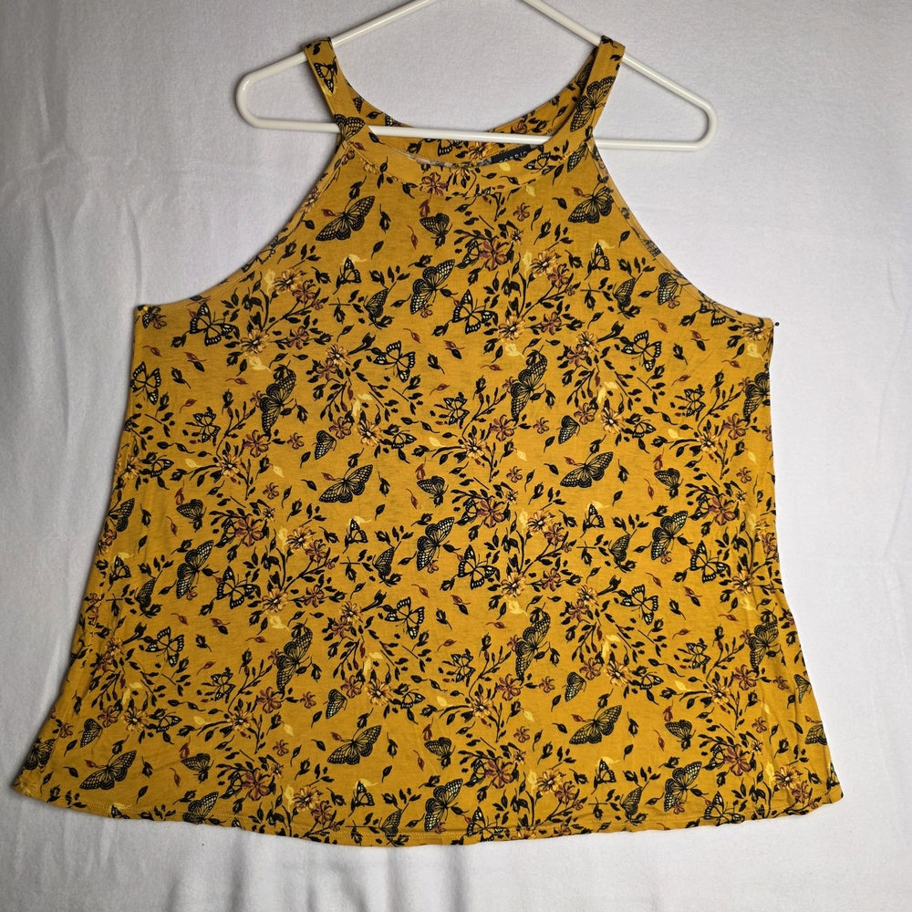 Torrid 14/16 Loose Flowy‎ Dark Yellow Black Monarch Butterfly Halter Tunic Tank